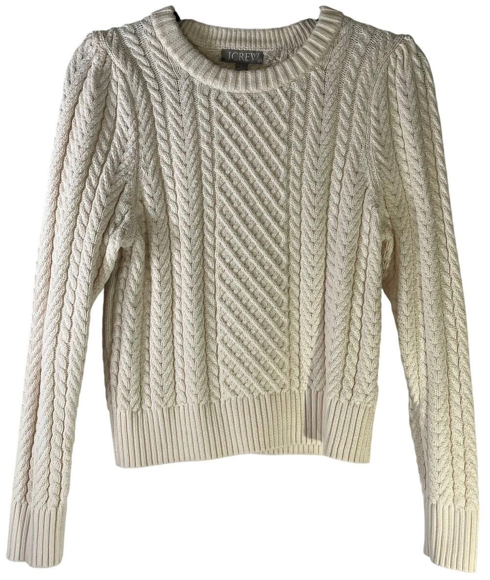 J.Crew Cream Argyle Crew Neck Chunky Knit Sweater Size M
